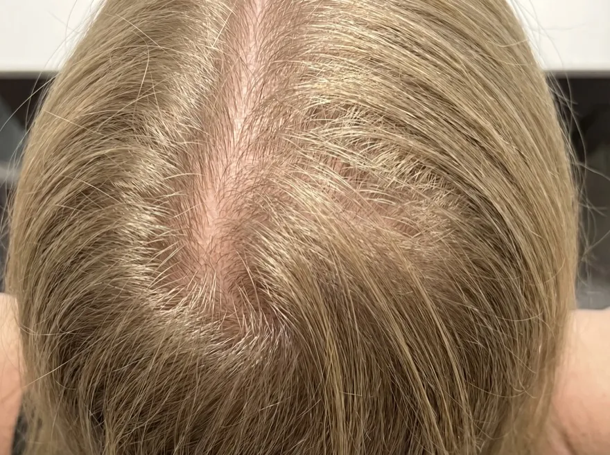 Before — crown thinning, blonde hair