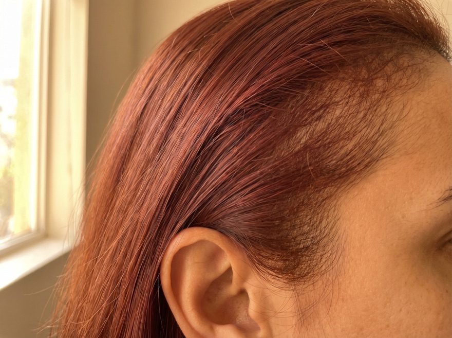 Before — side, auburn hair