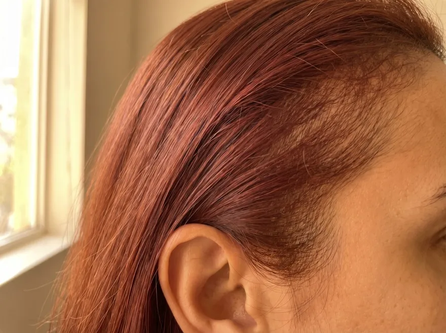Before — side, auburn hair