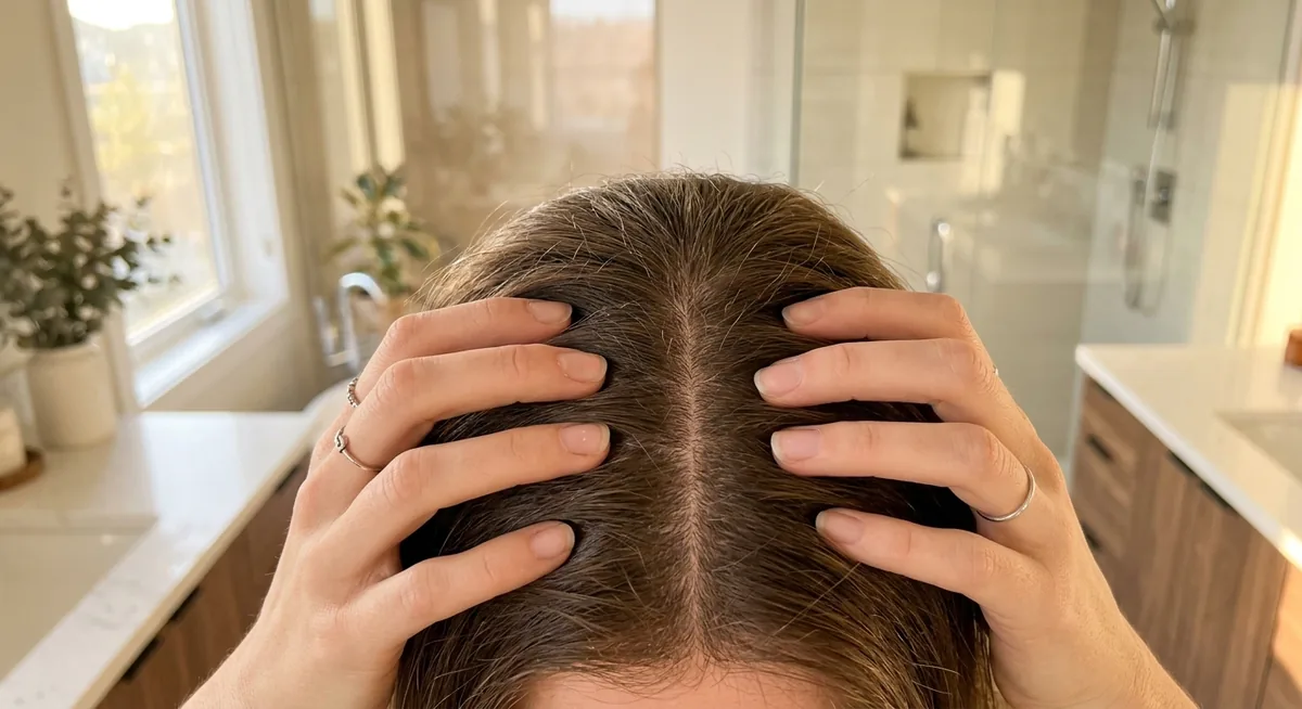 Massage serum into scalp with fingertips